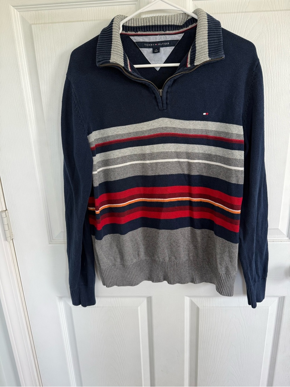 Tommy Hilfiger Men’s M Quarter Zip Striped Sweater Retro 90s Inspired Preppy